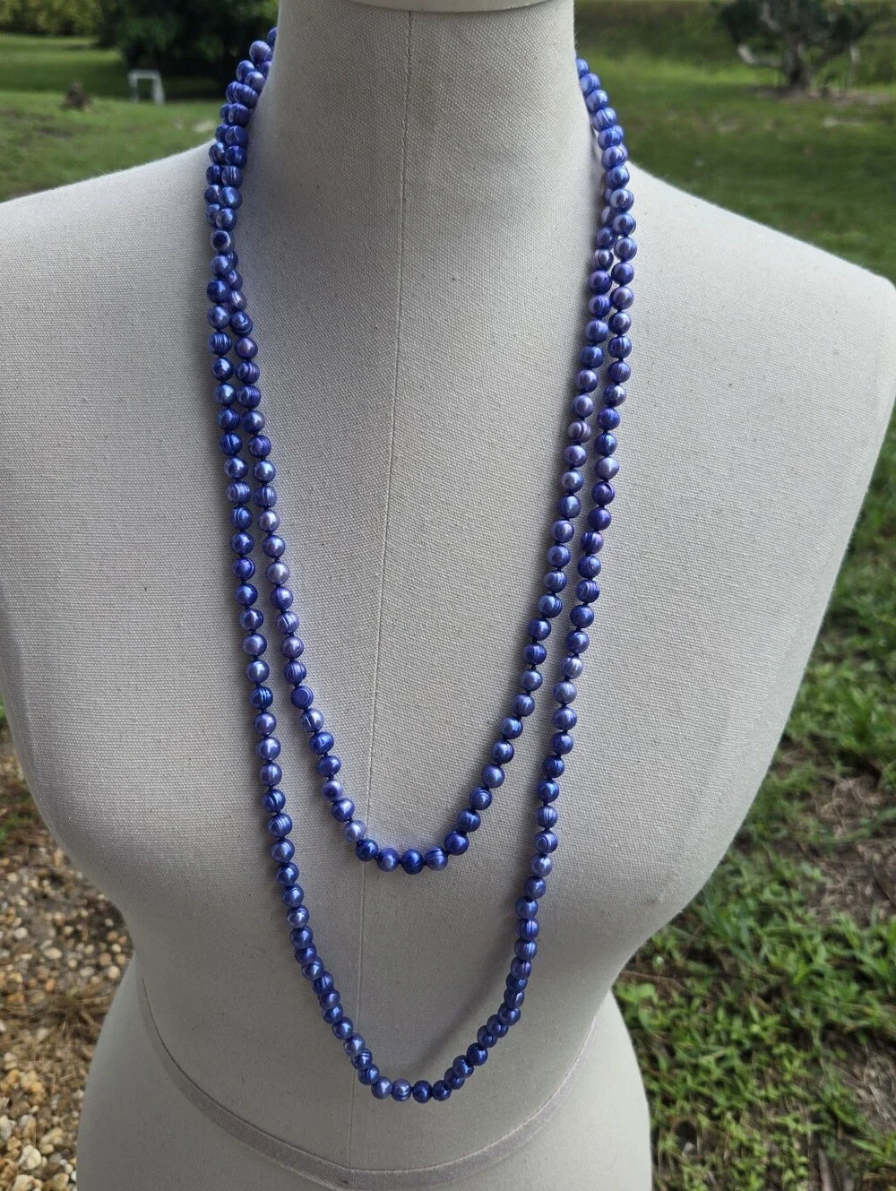 Naural Pearl Blue Dyed Endless Necklace 31.5in